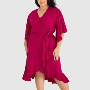 NWT Dani Marie Gabrielle Short Sleeve Wrap Dress in French Plum, size 14
